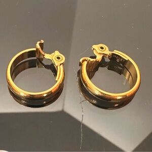 Vintage Monet Gold Tone Hoops Clip On Earrings Signed